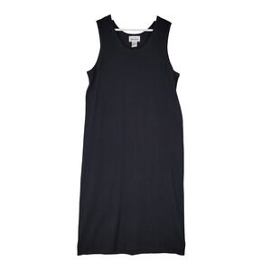 Joan Vass Knit Midi Dress Womens Medium Black Sleeveless Scoop Neck Cotton Blend